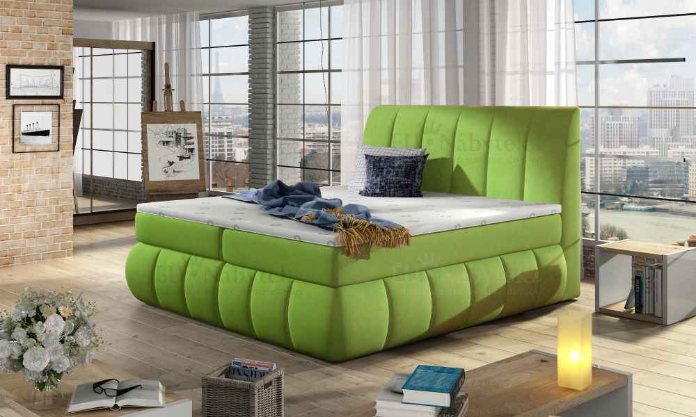 Kontinentální postel Boxspring RAVIOLI zelená 160x200cm DOPRODEJ