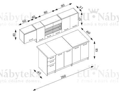 Kuchyňská linka PETRA 260 dub sonoma DOPRODEJ*