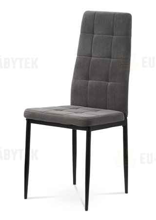 Jídelní židle, šedá sametová látka, kovová čtyřnohá podnož, černý matný lak DOPRODEJ